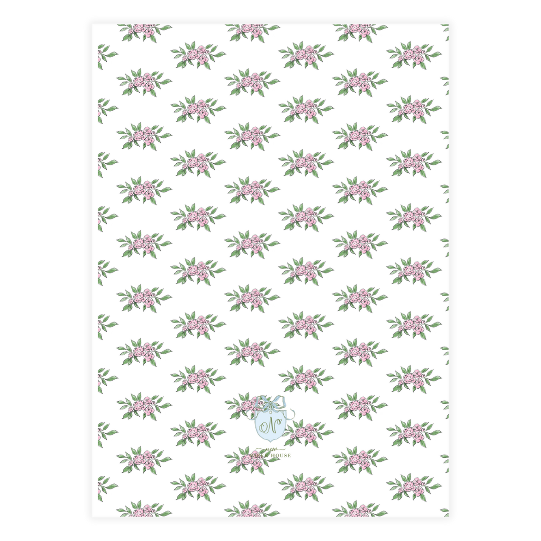 Pink Rose Red Bow Garland Frame Holiday Card