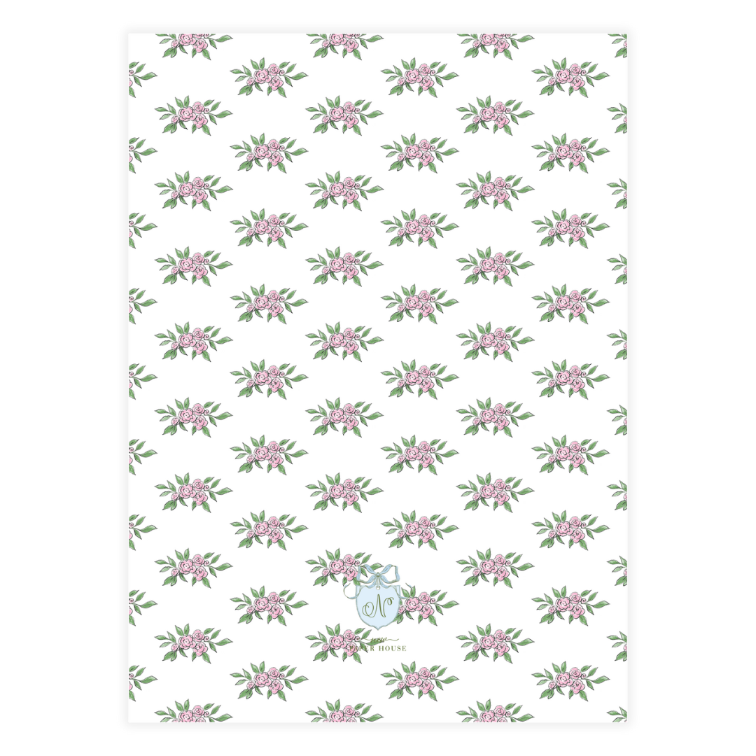 Pink Rose Red Bow Crest Holiday Card