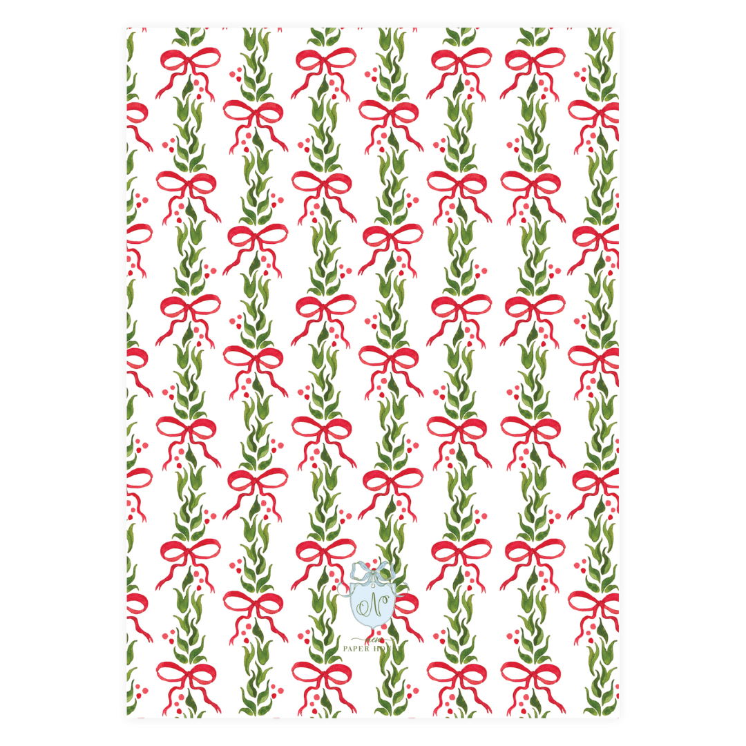 Red Holly Bow Garland Holiday Card