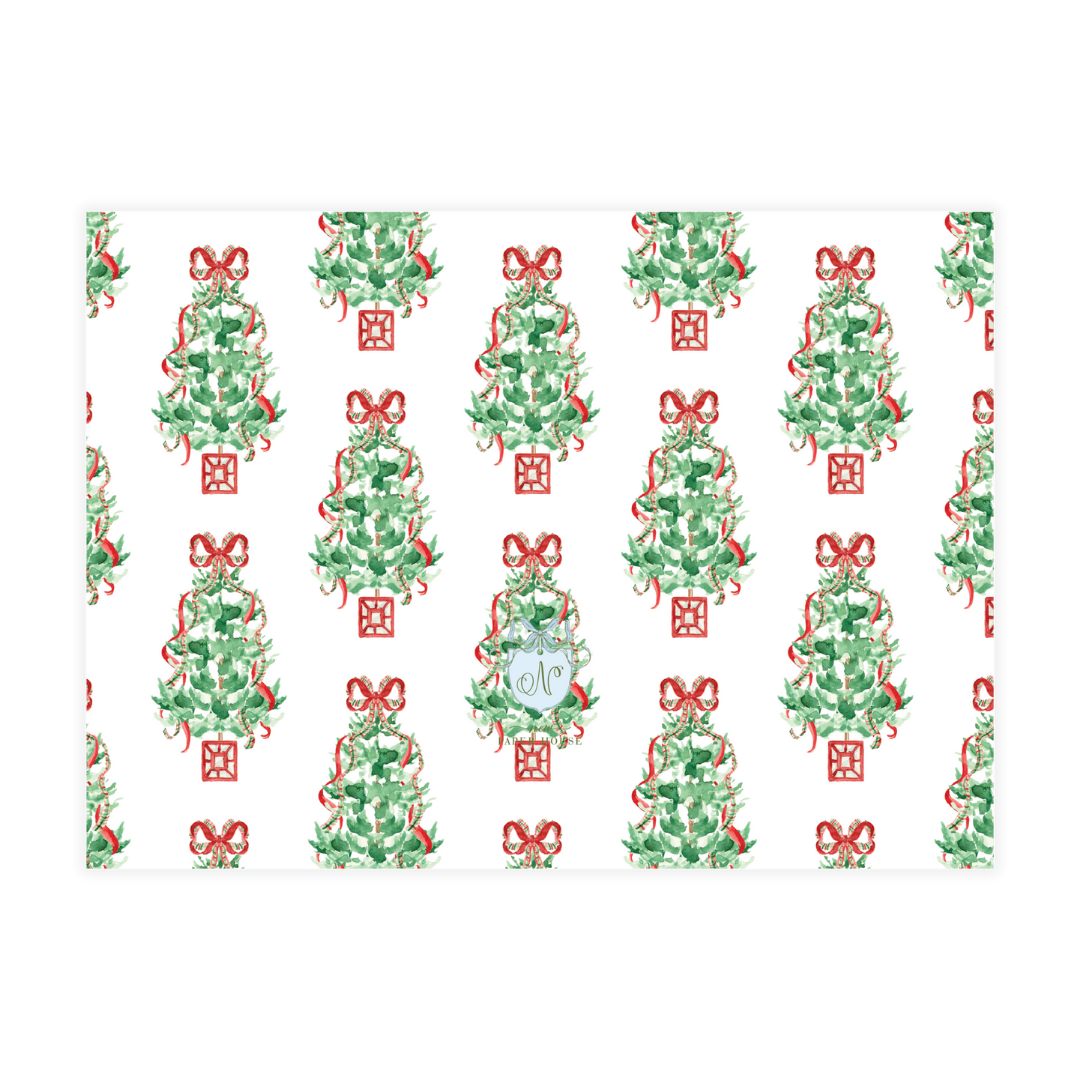 Traditional Christmas Tree with Red Plaid Bow Holiday Card