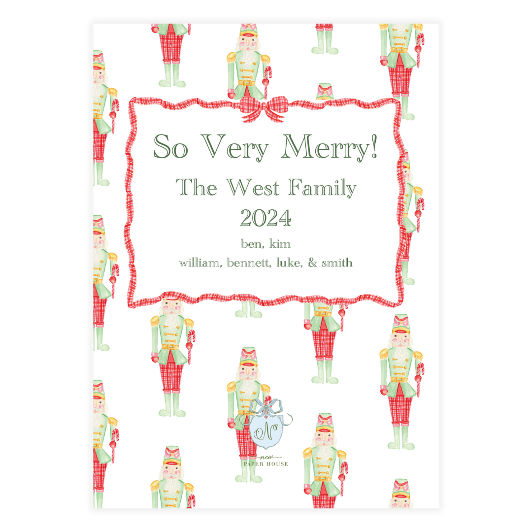 Red & Green Nutcracker with Red Garland Holiday Card