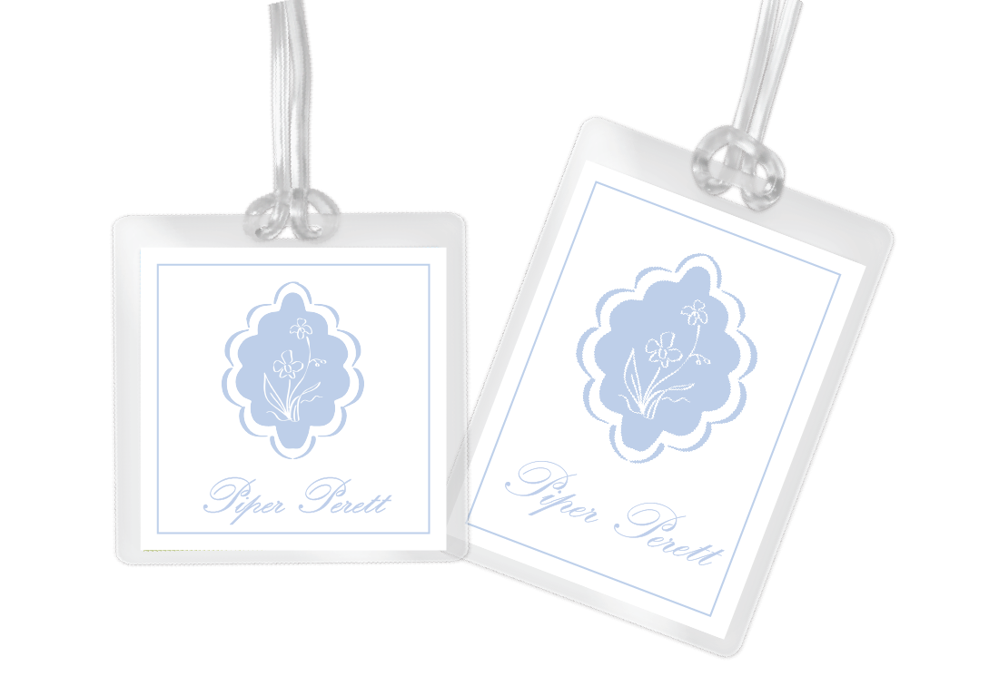 Blue Floral Scallop Frame Bag Tag