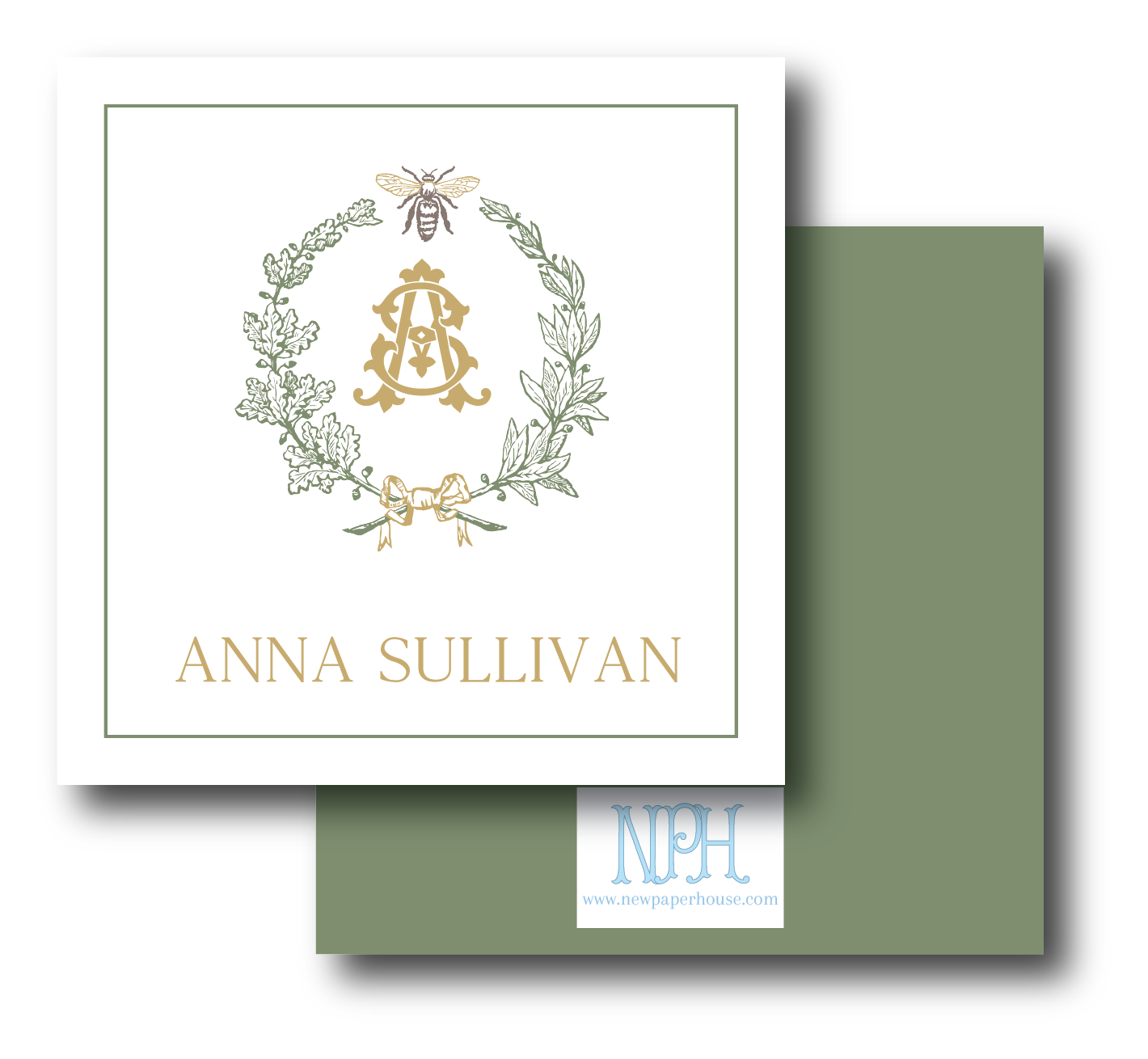 Green Gold Bee Wreath Enclosure Card