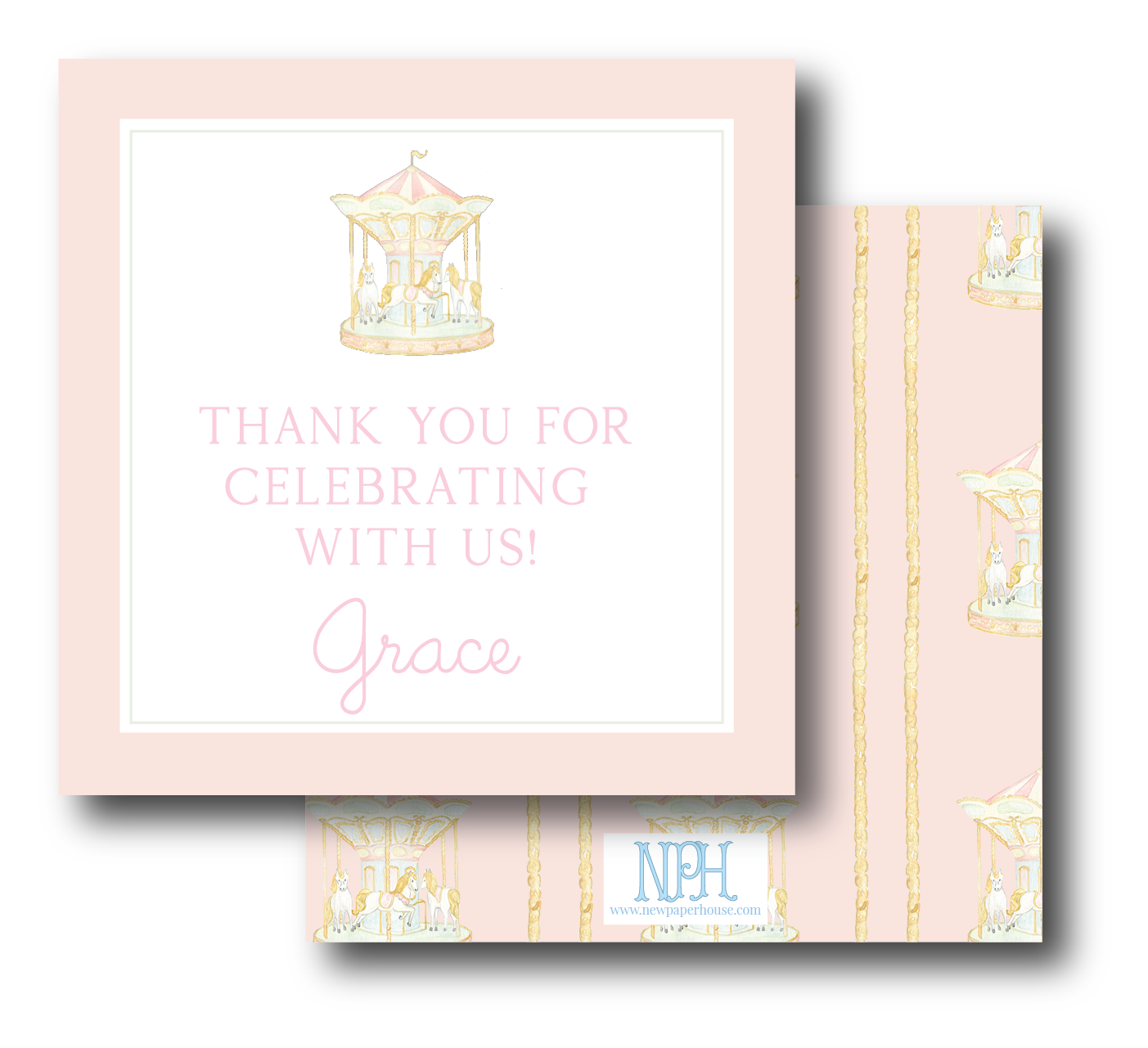 Carousel Party Thank You/Favor Enclosure Card
