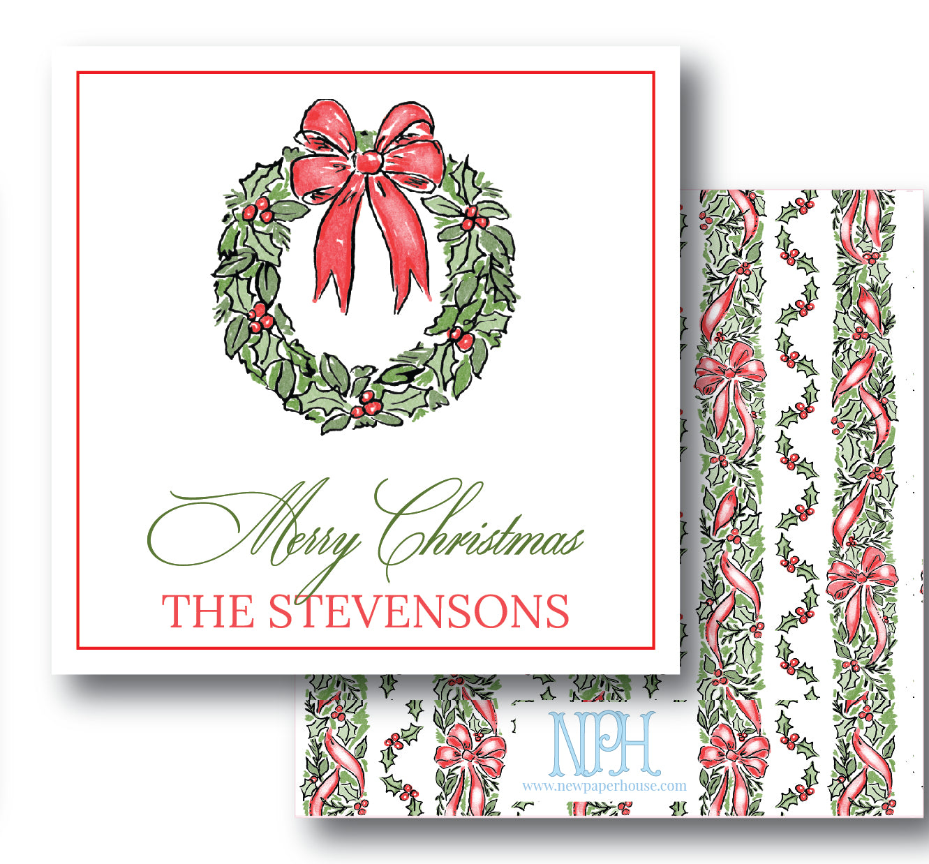Red Bow Wreath Enclosure Card