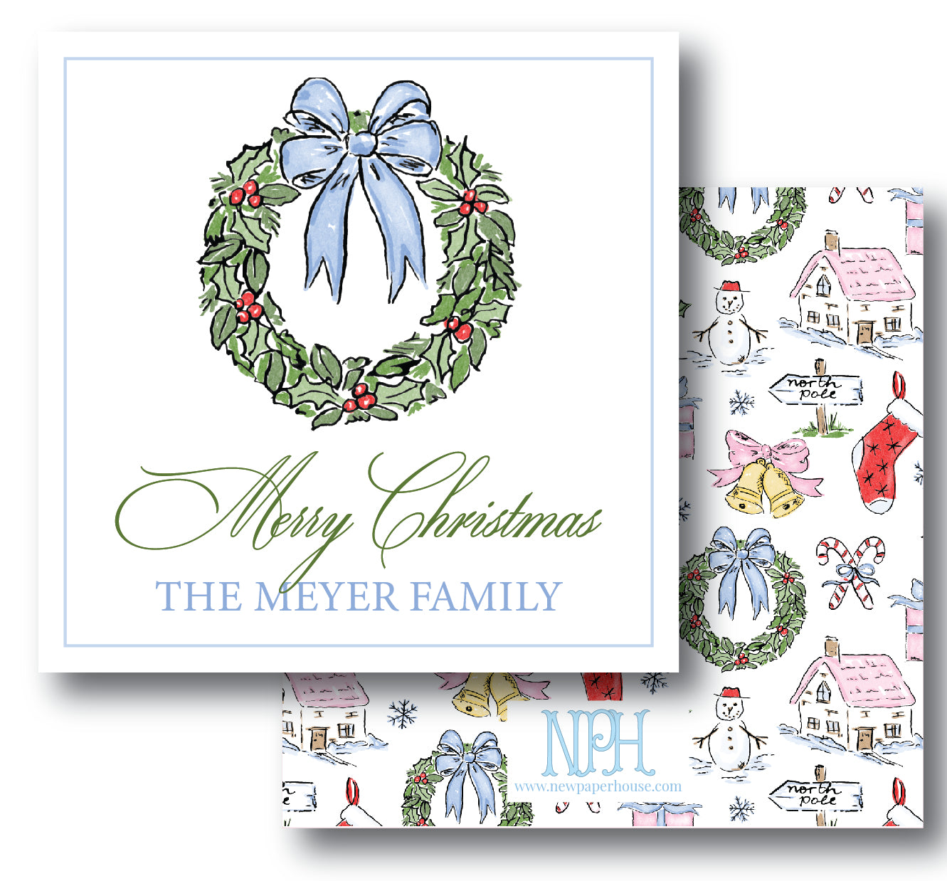 Blue Bow Wreath Enclosure Card