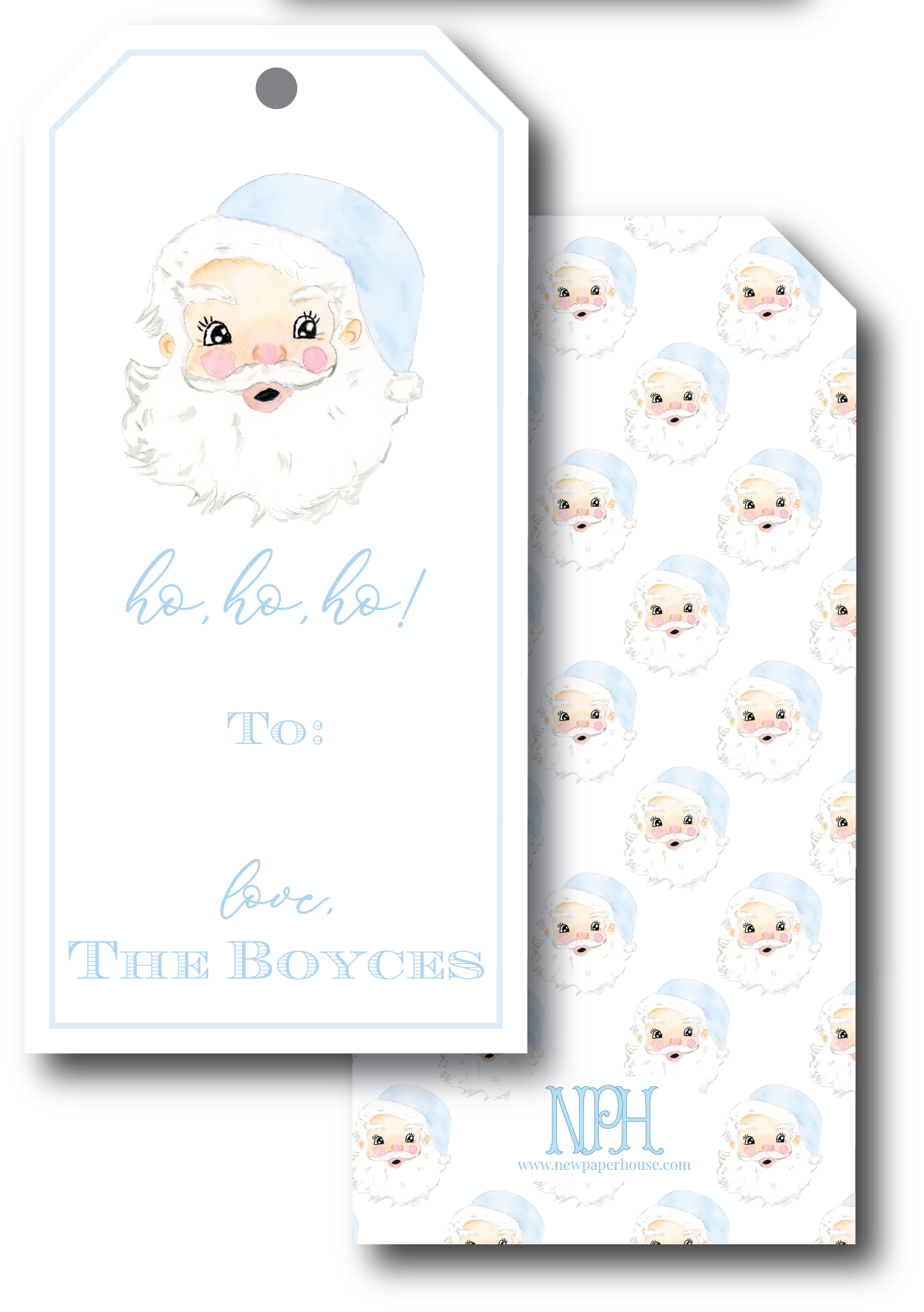Ho, Ho, Ho Blue Santa Christmas Gift Tag