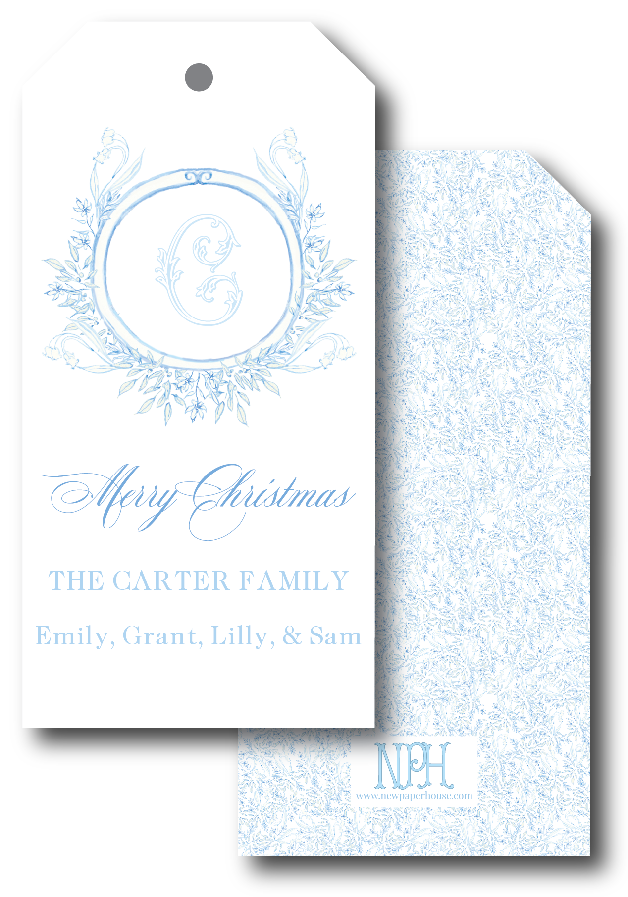 Blue Toile Wreath Holiday Gift Tag