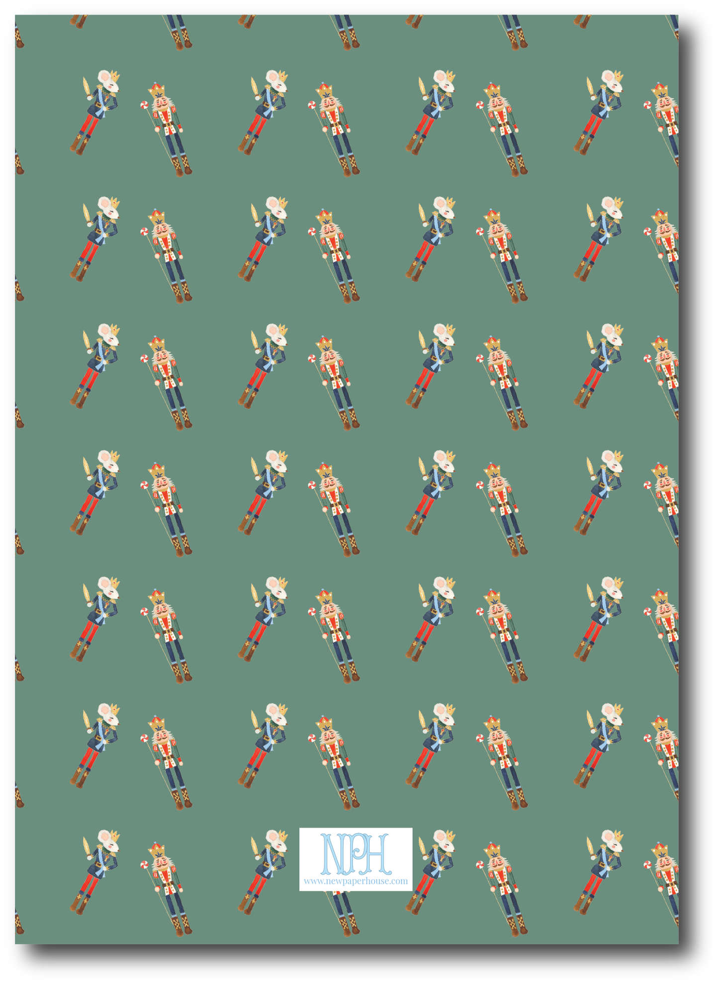 Nutcracker & Mouse Green Holiday Announcement Card