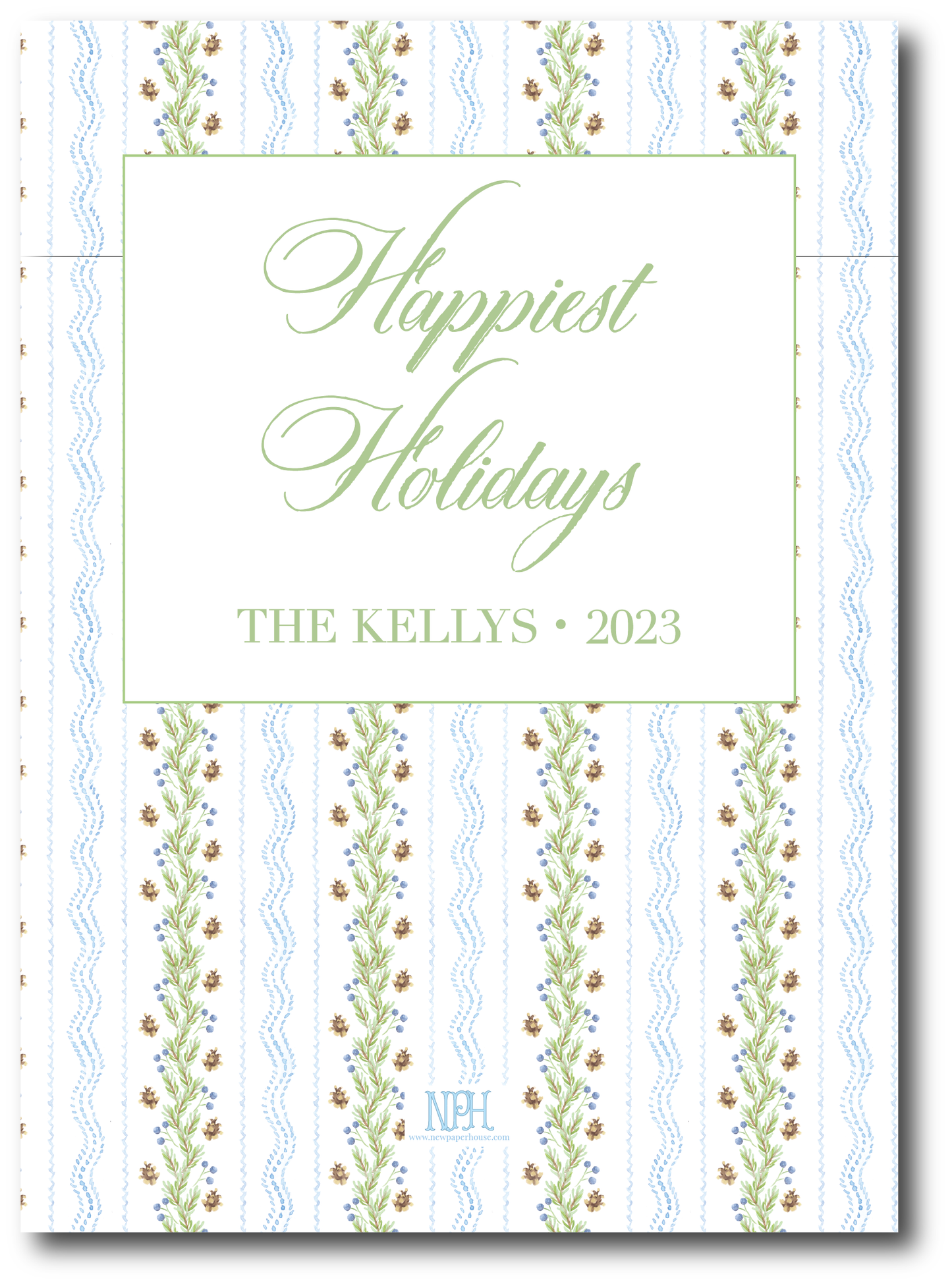 Pinecone Frame Blue Holiday Card