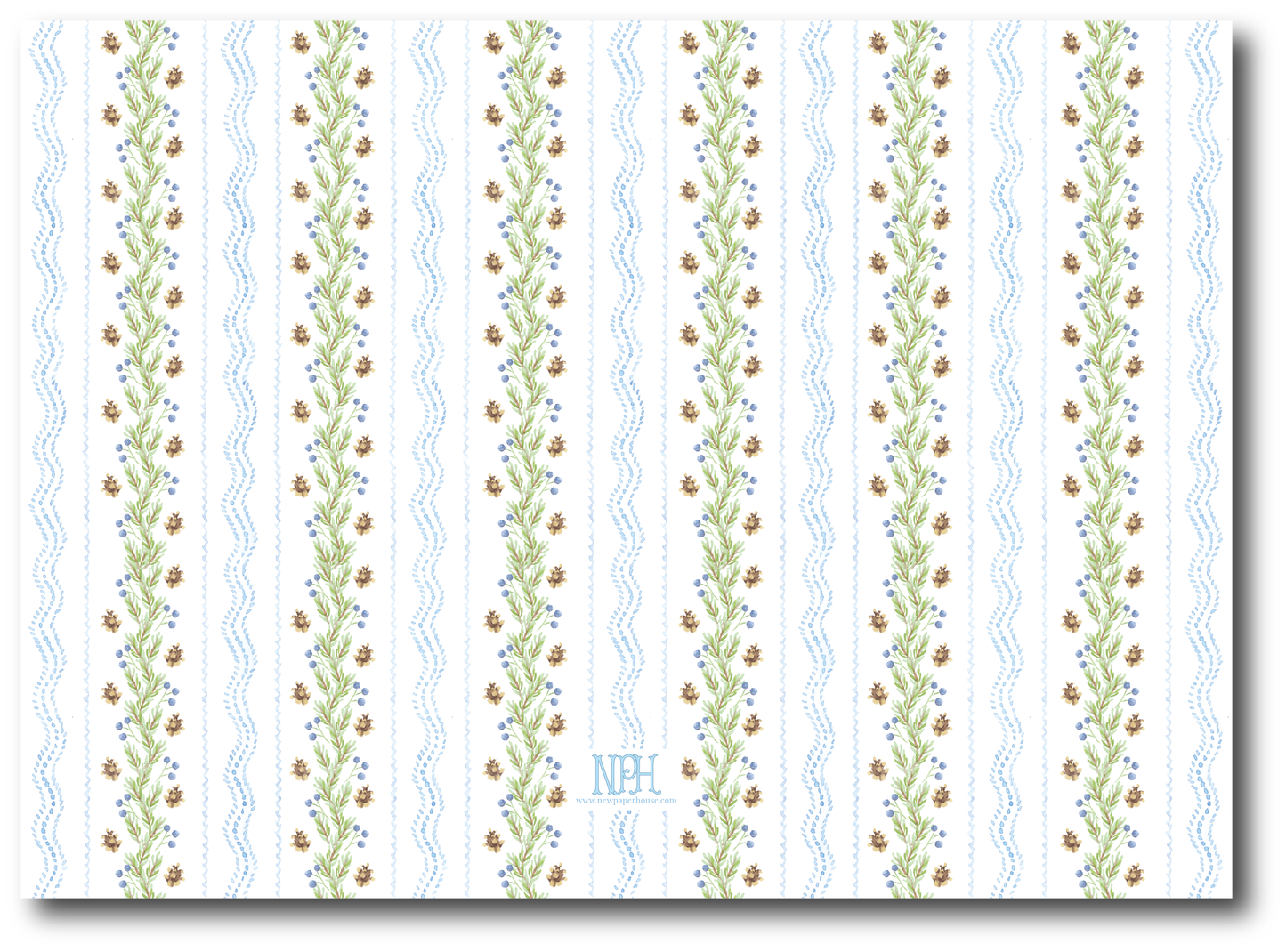 Landscape Pinecone Frame Blue Holiday Card