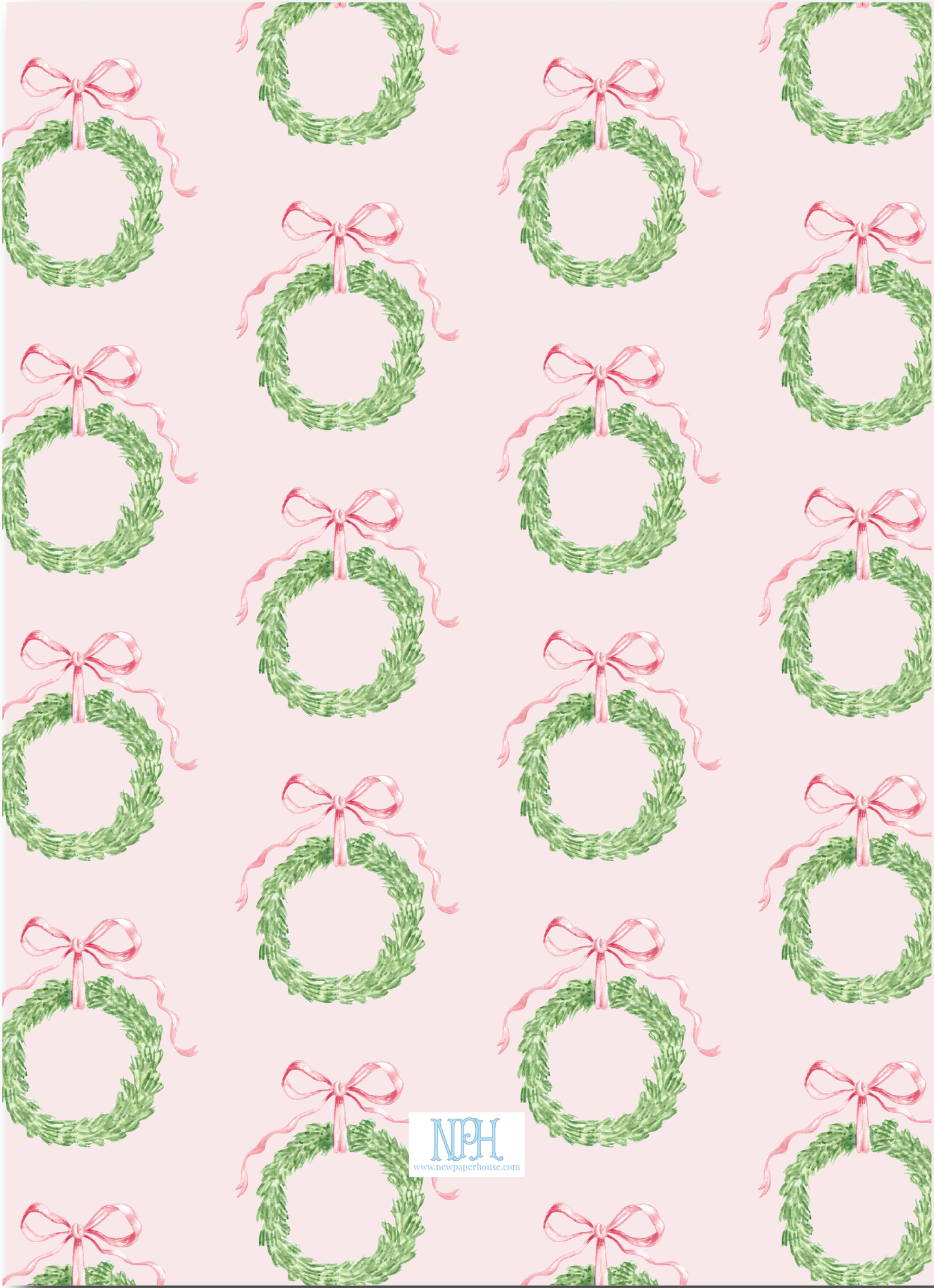 Pink/Red Bow Garland Wreath Holiday Card