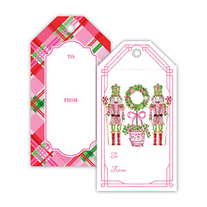 Pink Peppermint Nutcrackers with Wreath Topiary Gift Tag