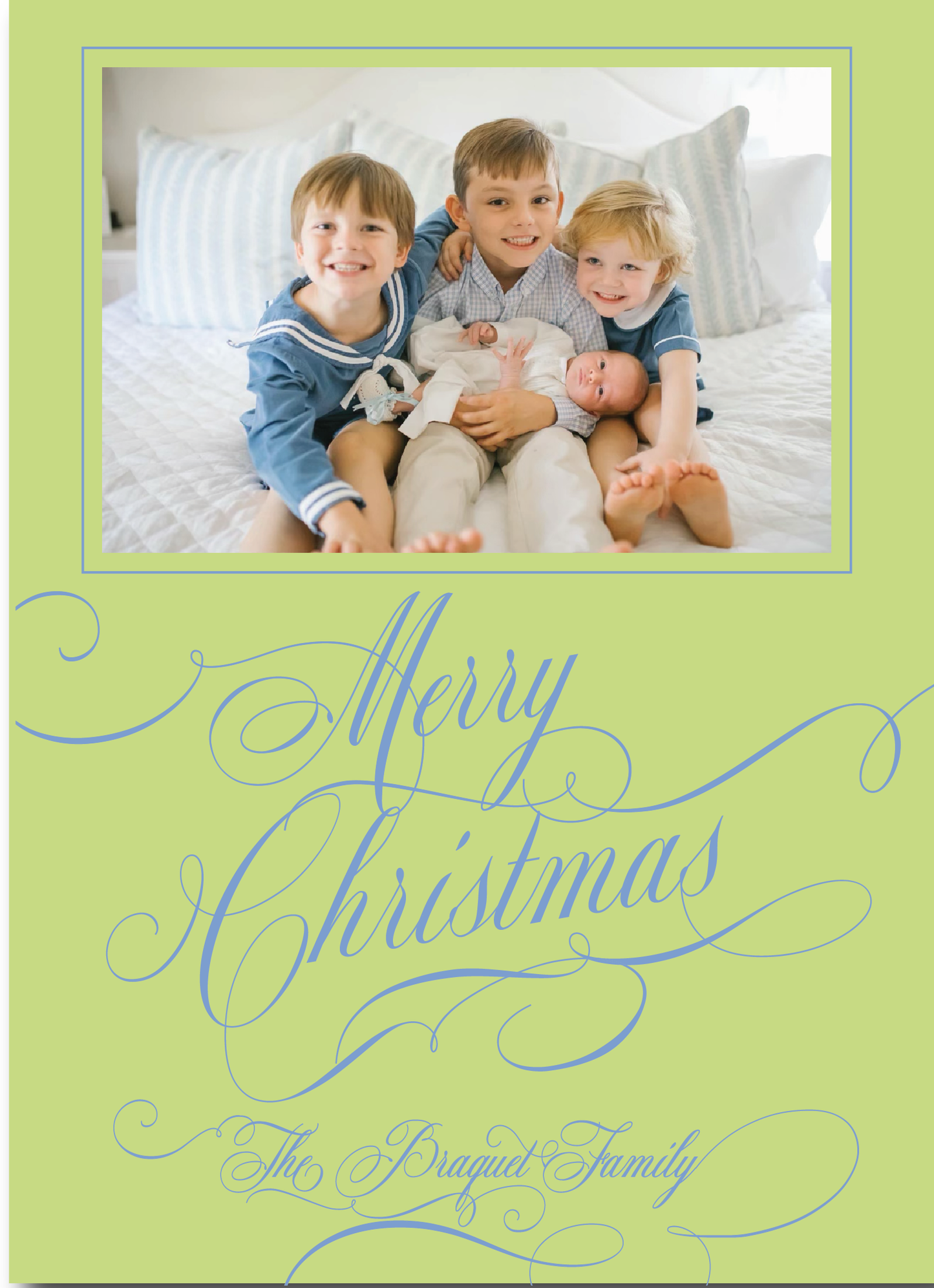 Blue Green Classic Merry Christmas "Scripty" Holiday Card
