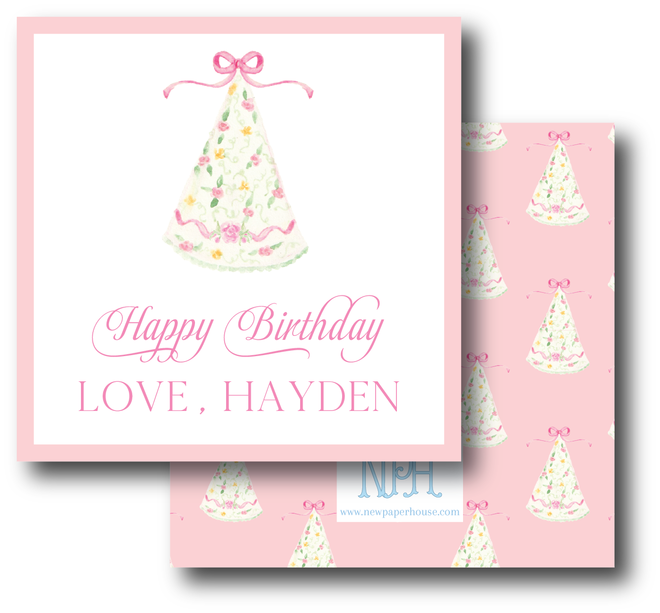 Vintage Birthday Hat Floral Pink Enclosure Card