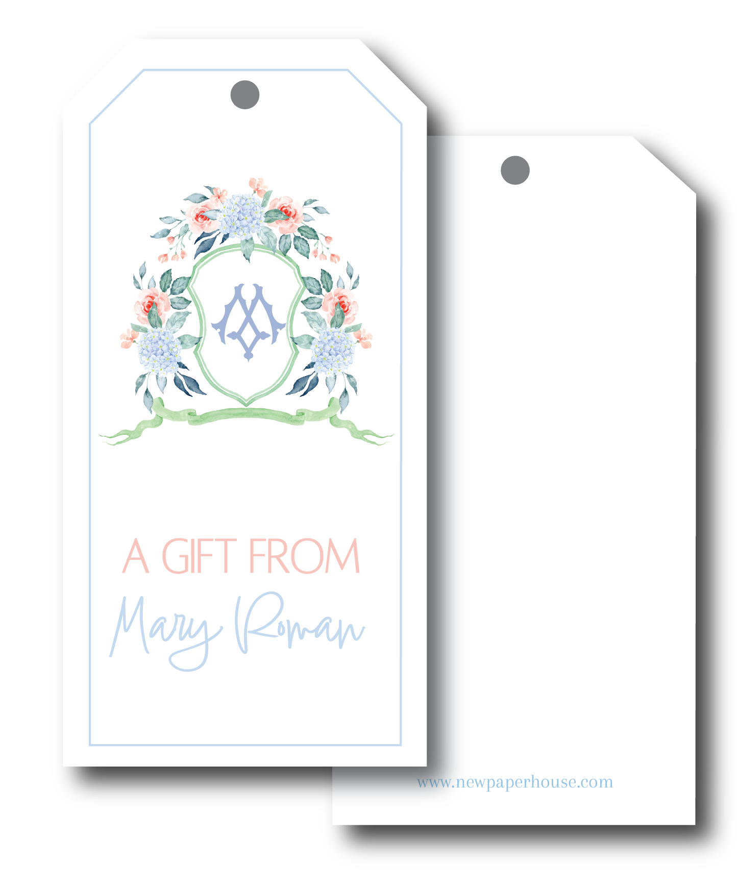Floral Wreath Blue & Peach Gift Tag