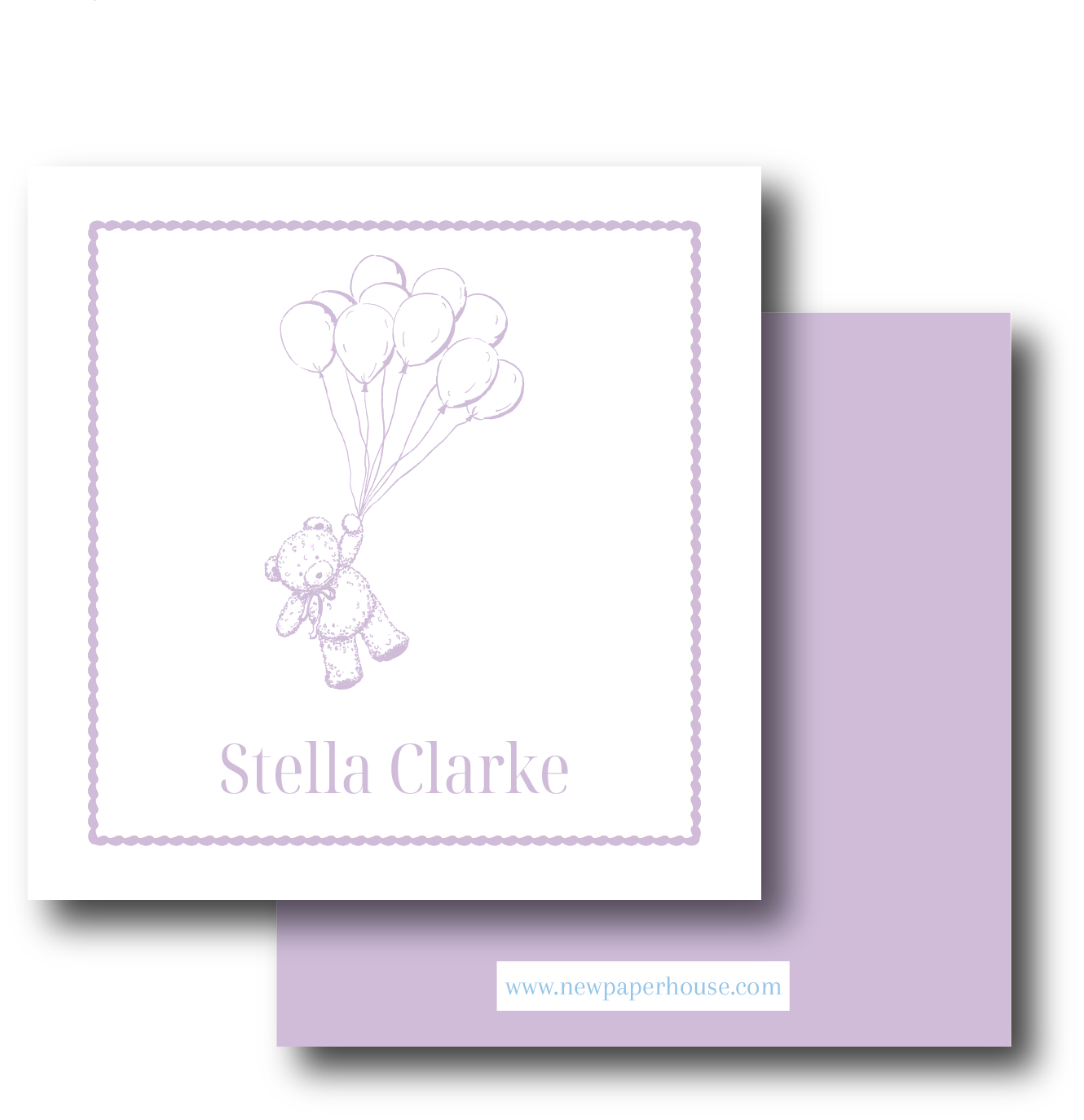Teddy with Balloons Purple Enclosure Card