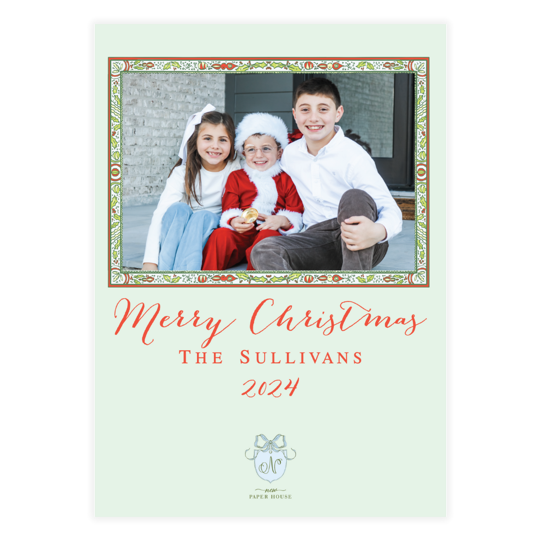Thin Green Ornate Frame Holiday Card