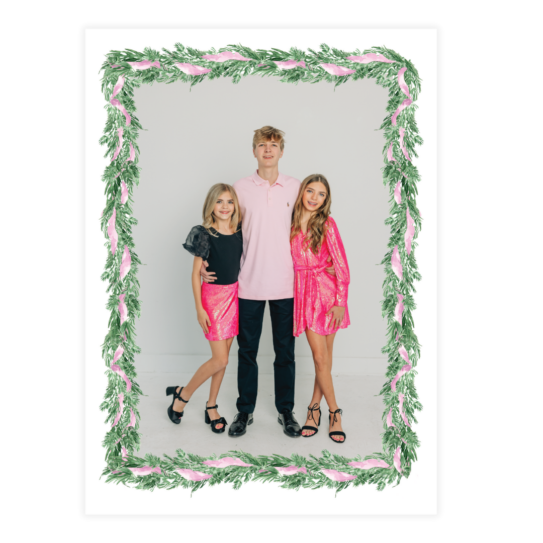 Pink Ribbon Garland  Frame Holiday Card