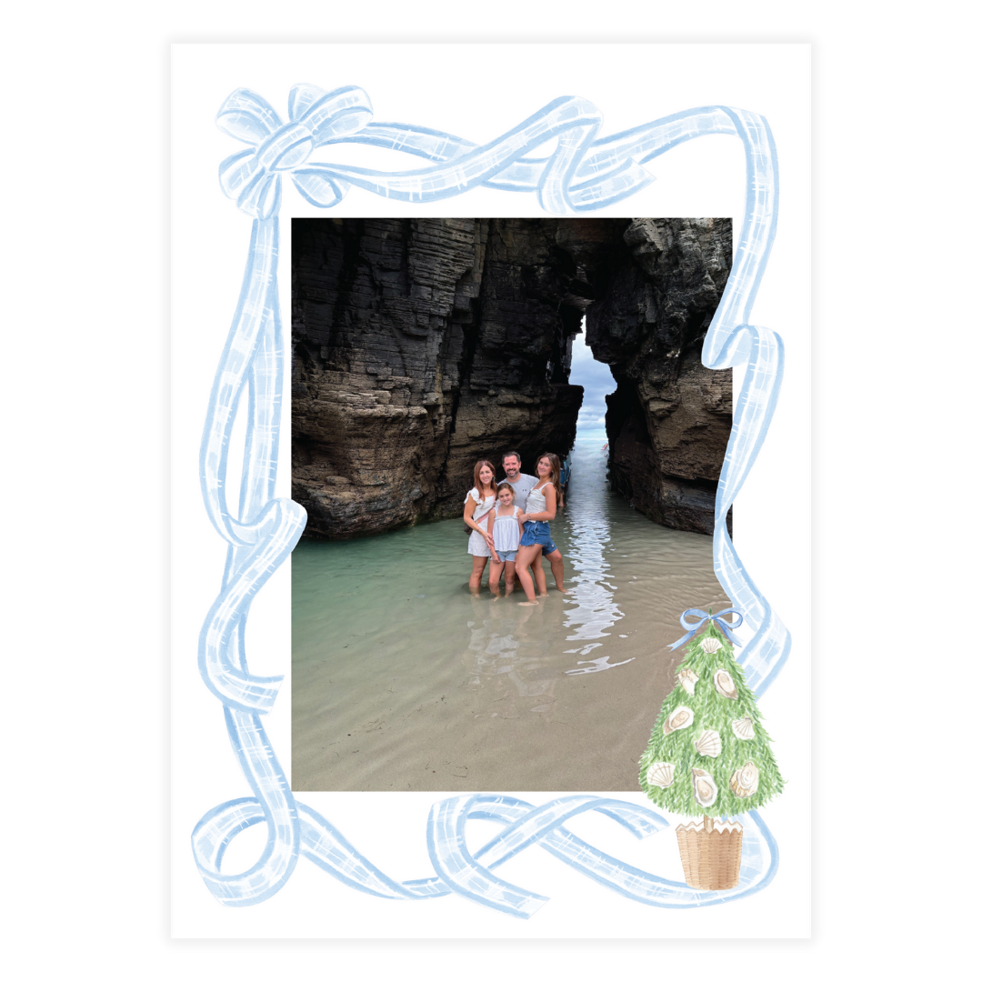 Oyster Tree Blue Gingham Frame Holiday Card