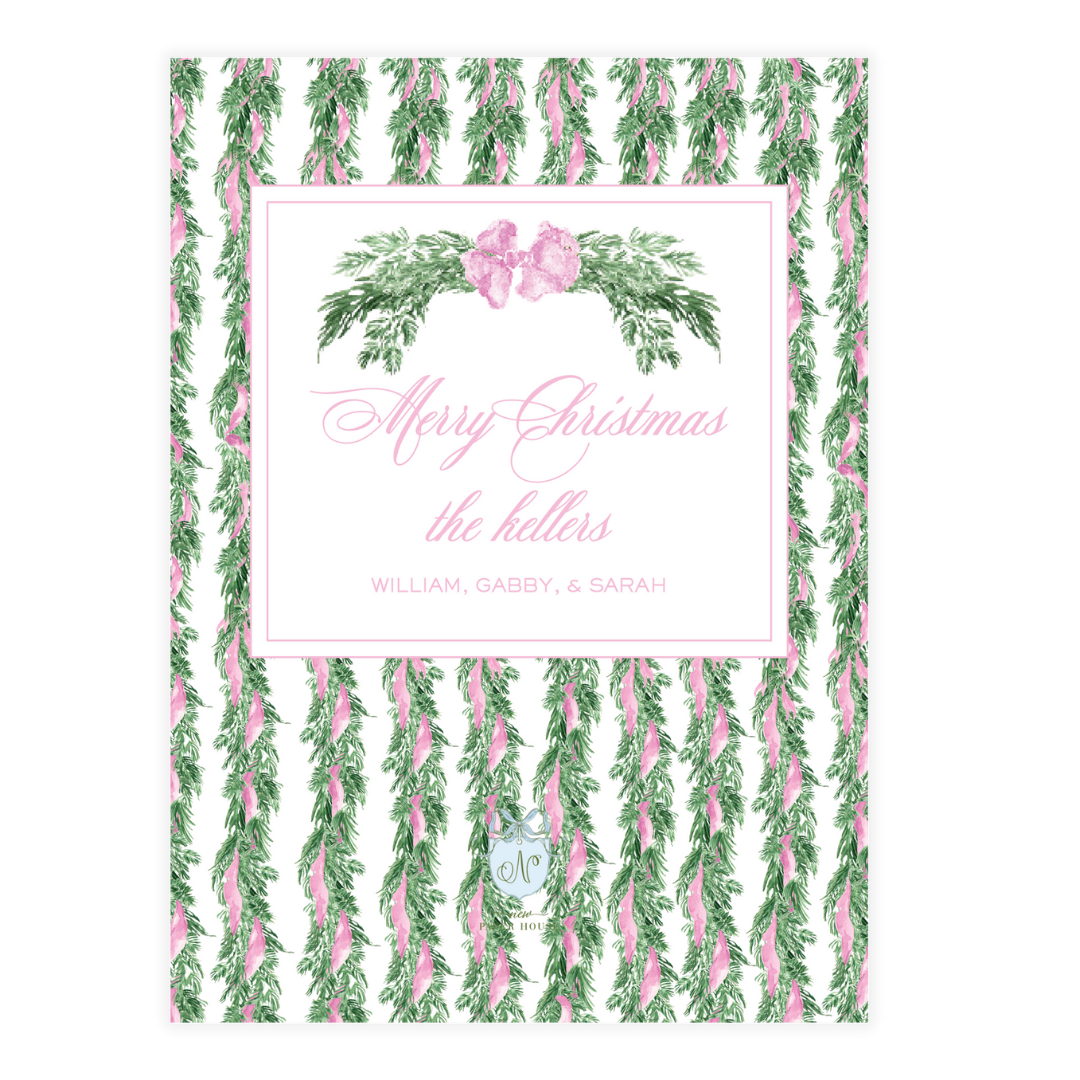 Pink Ribbon Garland  Frame Holiday Card