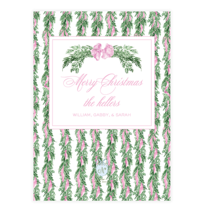 Pink Ribbon Garland  Frame Holiday Card