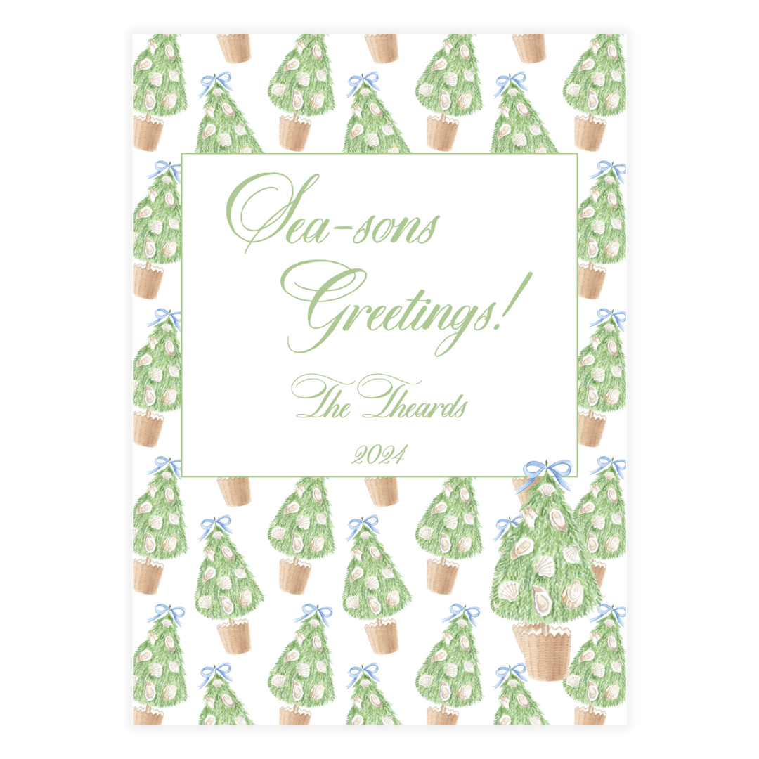 Oyster Tree Blue Gingham Frame Holiday Card