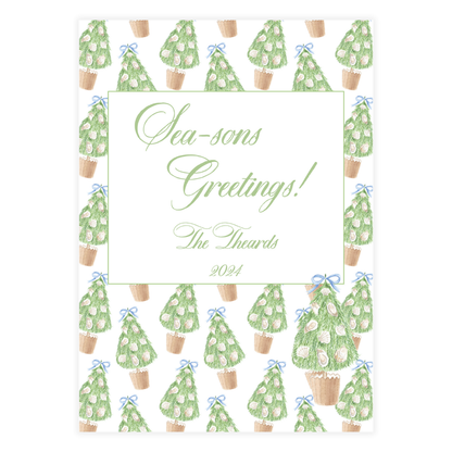 Oyster Tree Blue Gingham Frame Holiday Card