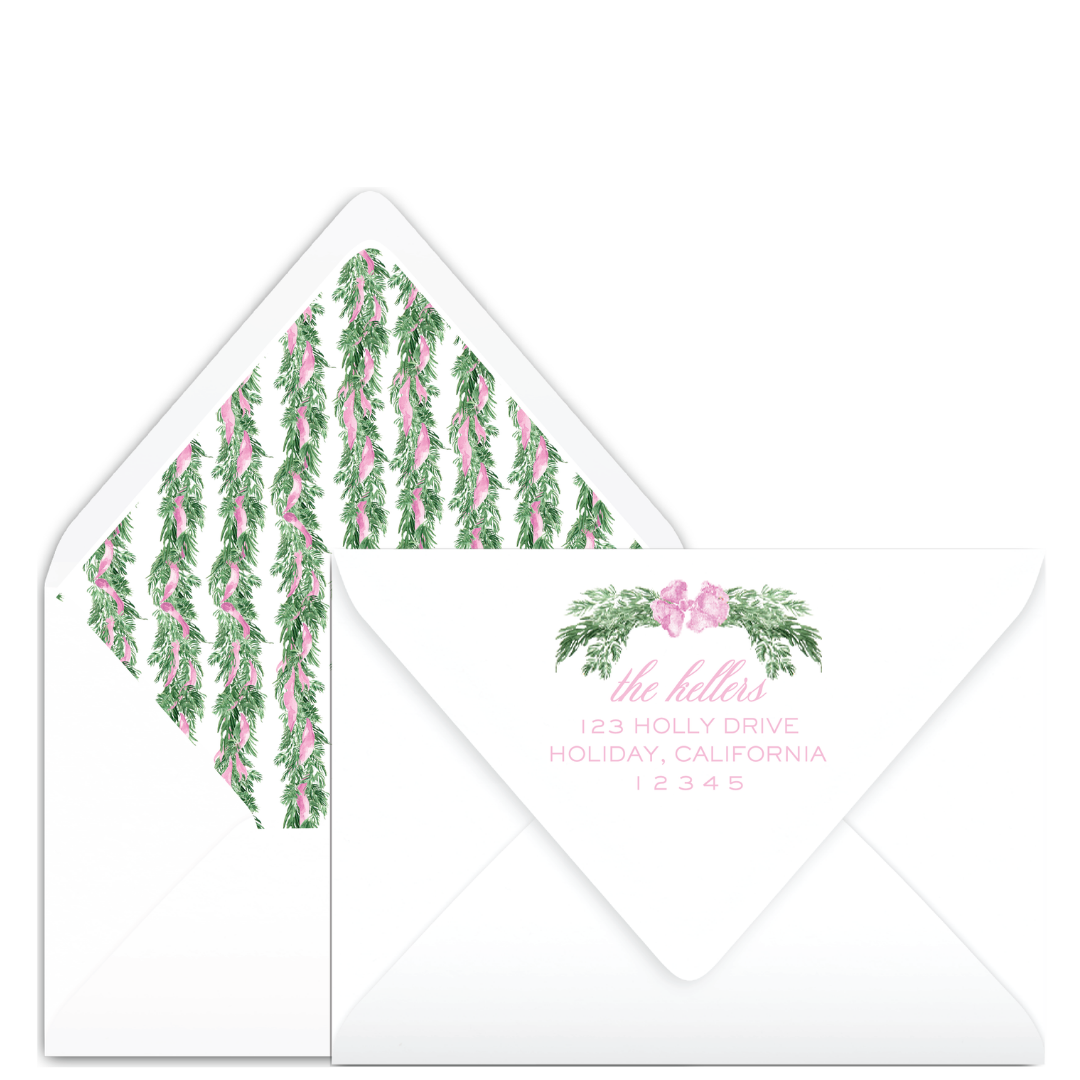 Pink Ribbon Garland  Frame Holiday Card