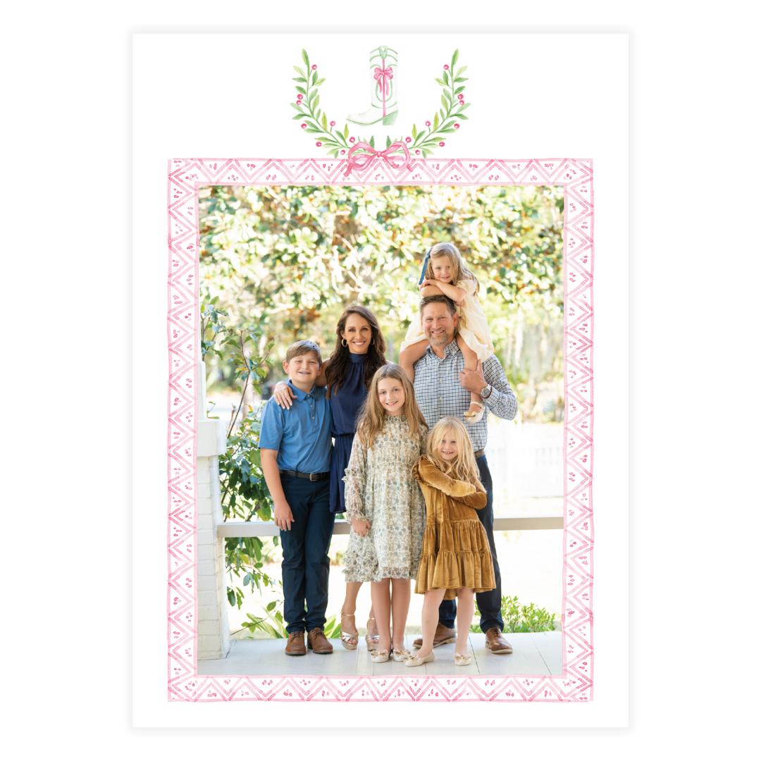 Cowboy Boot Crest with Festive Frame Holiday Card