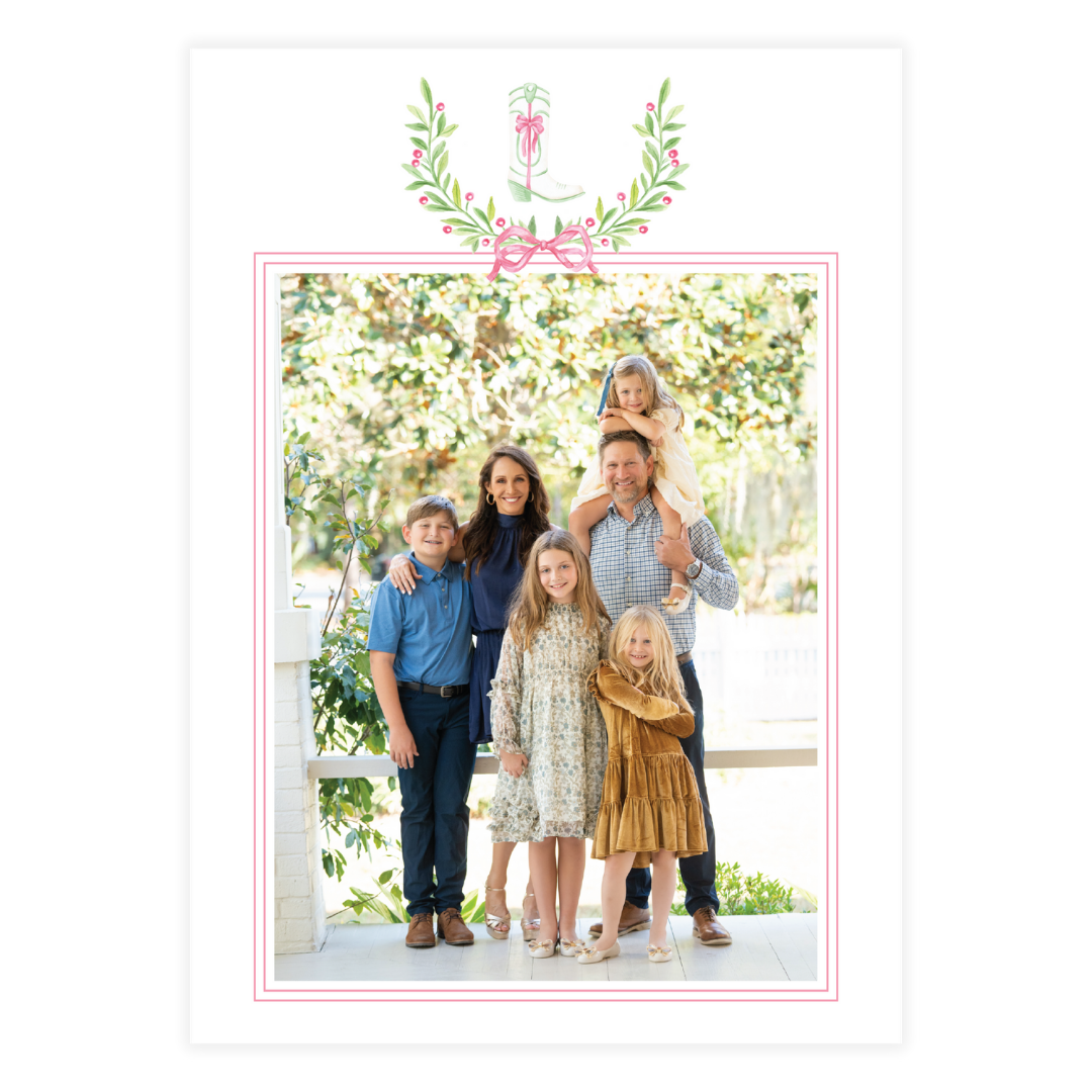 Cowboy Boot Crest with Simple Frame Holiday Card