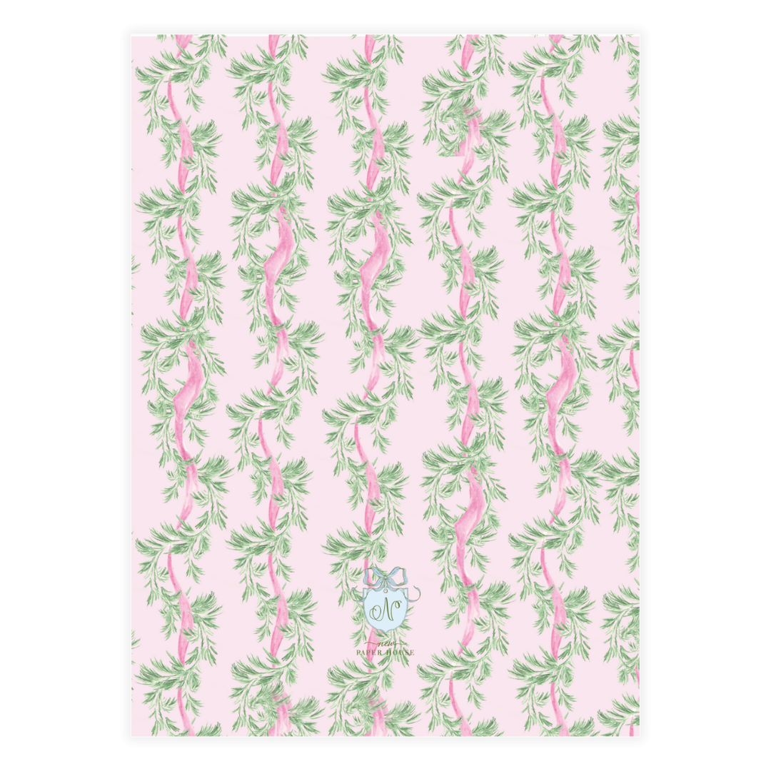 Pink Holly Oval Garland Frame Holiday Card