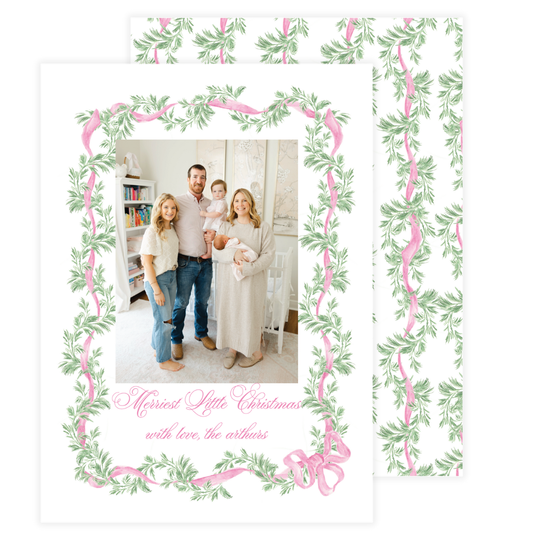 Pink Holly Garland Frame Holiday Card