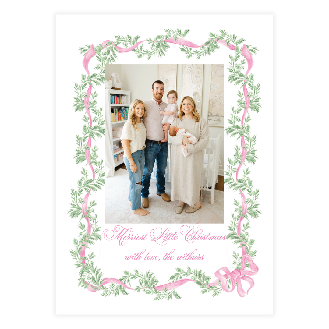 Pink Holly Garland Frame Holiday Card