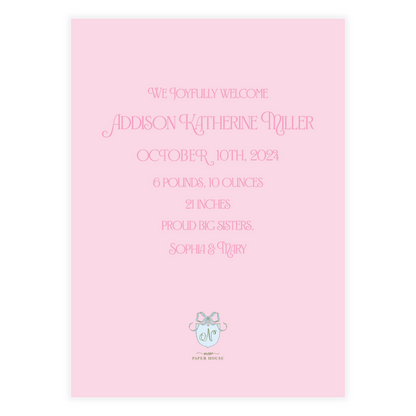 Stork Baby Pink Crest Holiday Card