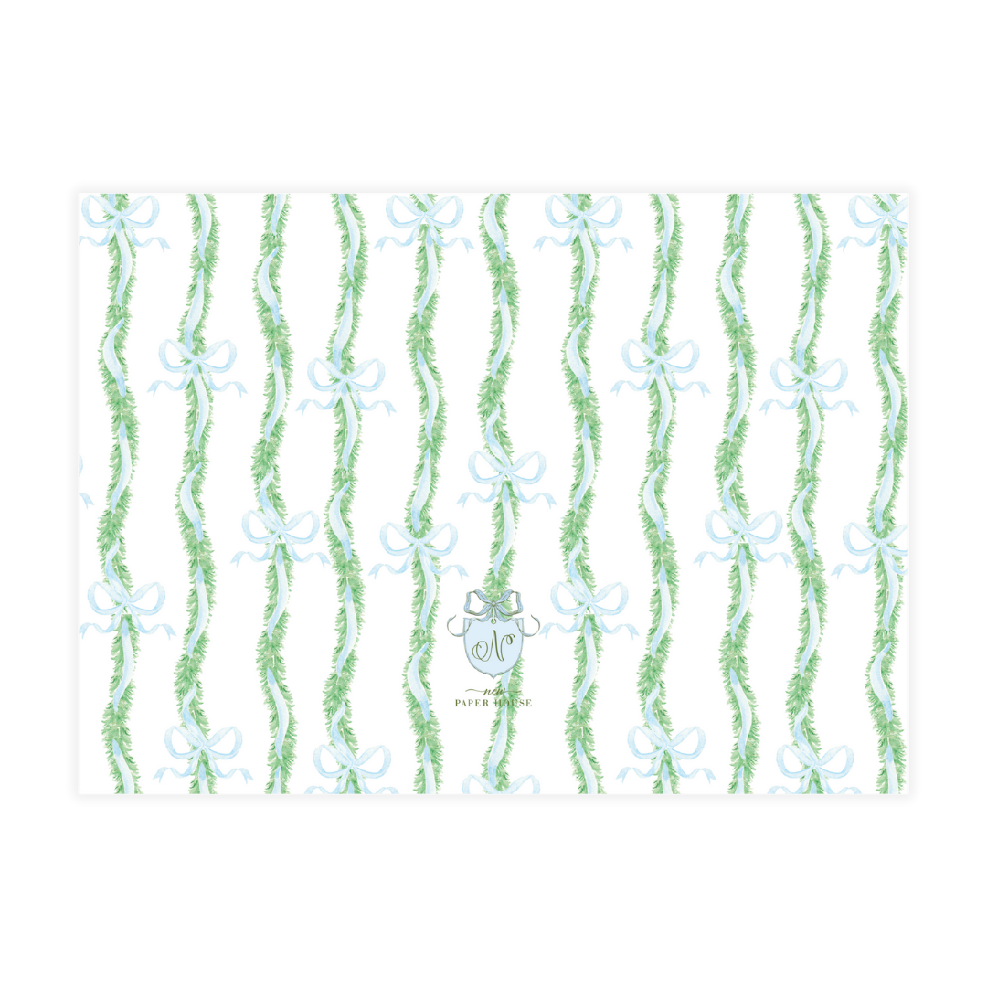 Blue Bow Garland Landscape Holiday Card