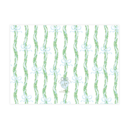 Blue Bow Garland Landscape Holiday Card