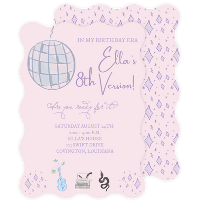 Taylor Swift Wavy Die Cut Pink Birthday Era Invitation