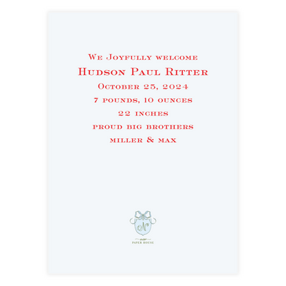 Stork Baby Blue  Crest Holiday Card