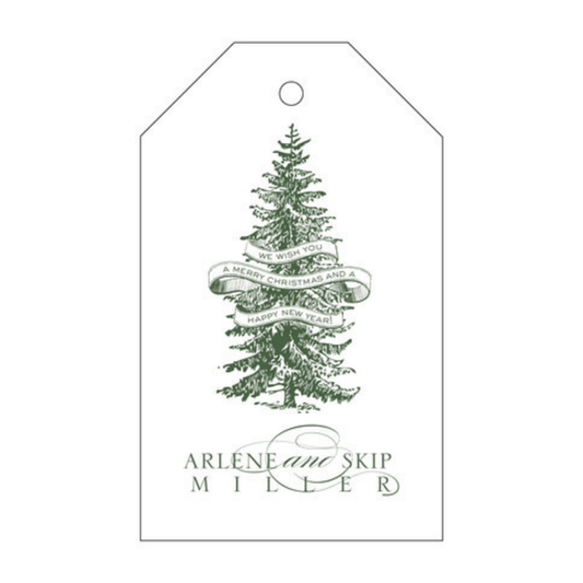 Merry Christmas and Happy New Year Tree Script One Color Letterpress Holiday Tags