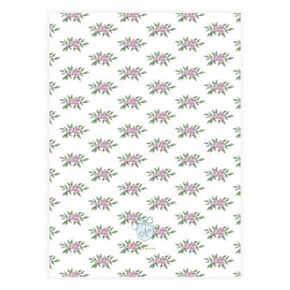 Pink Rose Red Bow Crest Holiday Card