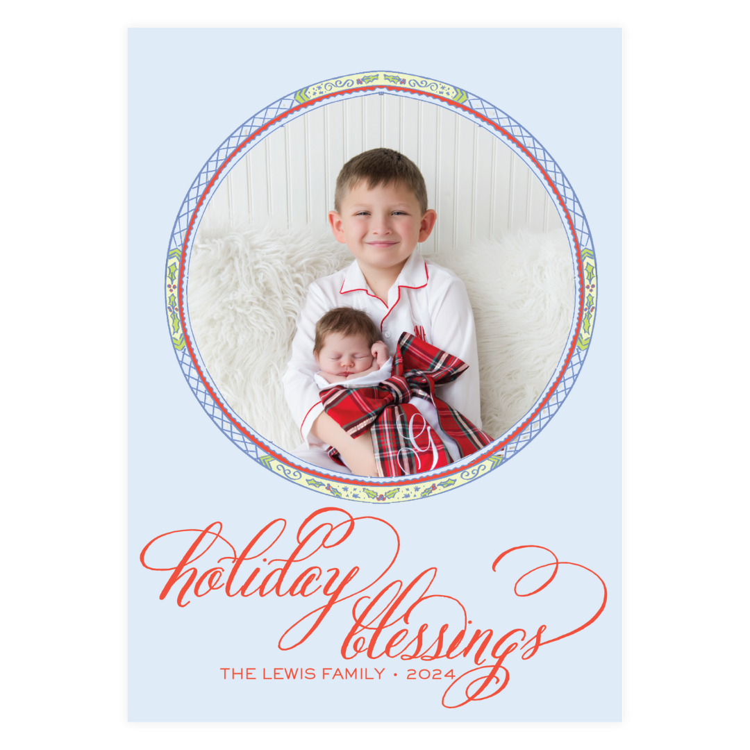 Circle Holiday Frame Blue Holiday Card