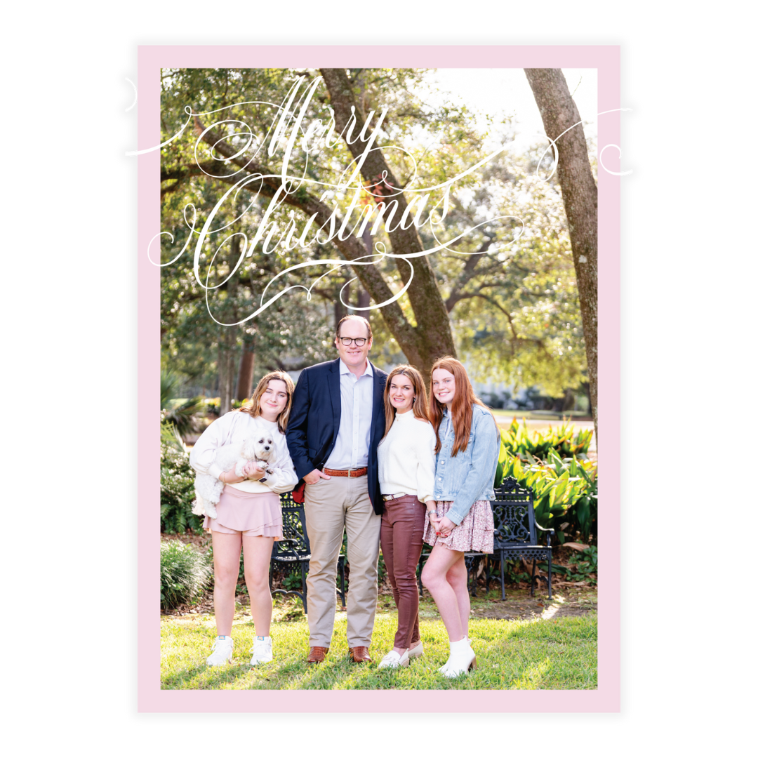 Pink & Red Classic Merry Christmas "Scripty" Holiday Card (Colors Customizable)