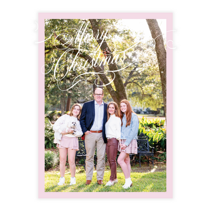 Pink & Red Classic Merry Christmas "Scripty" Holiday Card (Colors Customizable)