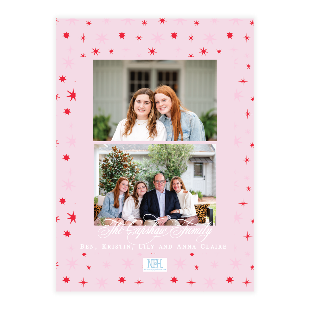 Pink & Red Classic Merry Christmas "Scripty" Holiday Card (Colors Customizable)