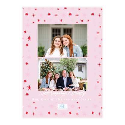 Pink & Red Classic Merry Christmas "Scripty" Holiday Card (Colors Customizable)