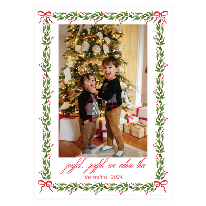 Red Holly Bow Garland Holiday Card