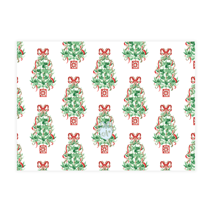 Traditional Christmas Tree with Red Plaid Bow Holiday Card