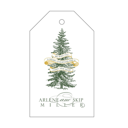 Merry Christmas and Happy New Year Tree Script Letterpress Holiday Tags
