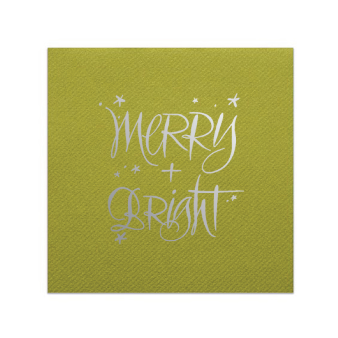 Merry + Bright Green with Metallic Silver Foil Elegance Napkins